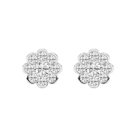 Blooming Petal Diamond Cluster Stud Earrings