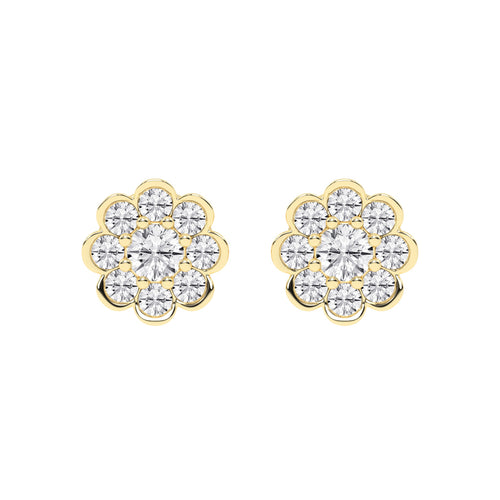Blooming Petal Diamond Cluster Stud Earrings