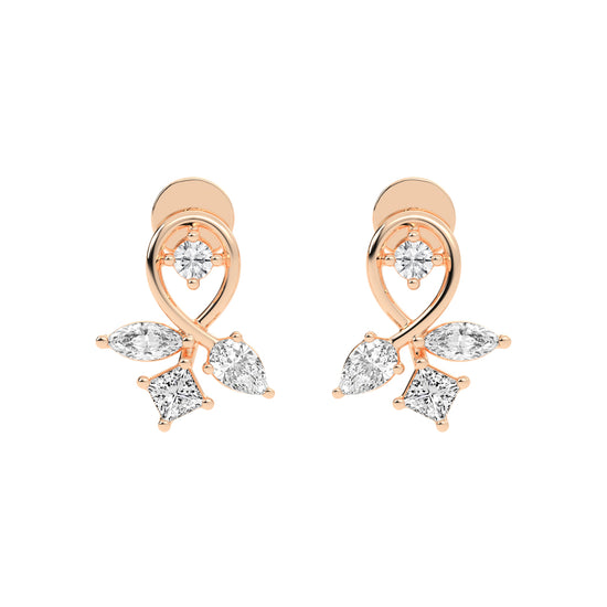 Artistic Swirl Multi-Cut Diamond Cluster Studs