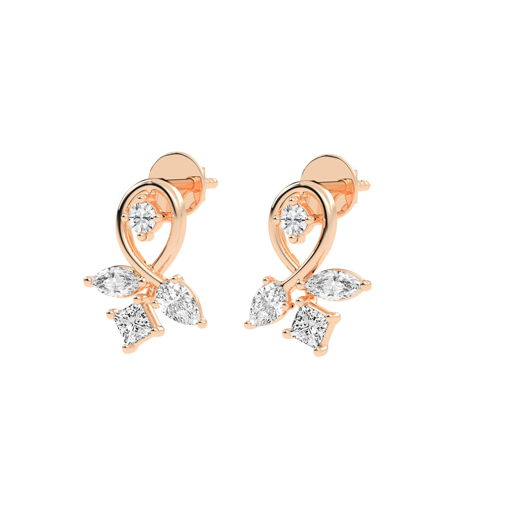 Artistic Swirl Multi-Cut Diamond Cluster Studs