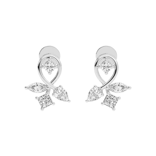 Artistic Swirl Multi-Cut Diamond Cluster Studs
