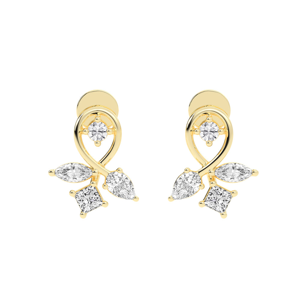 Artistic Swirl Multi-Cut Diamond Cluster Studs