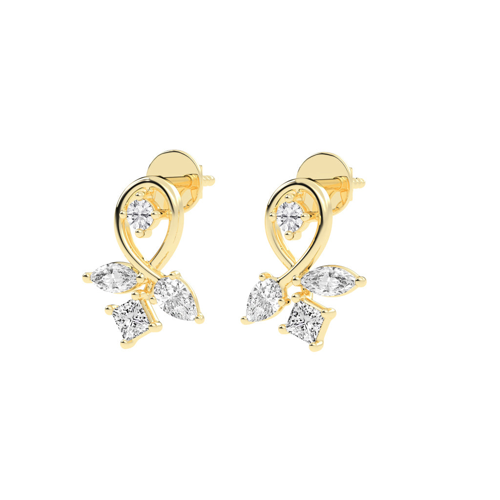 Artistic Swirl Multi-Cut Diamond Cluster Studs