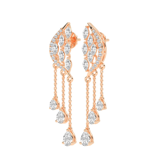 Majestic Feathered Cascade Diamond Dangle Earrings