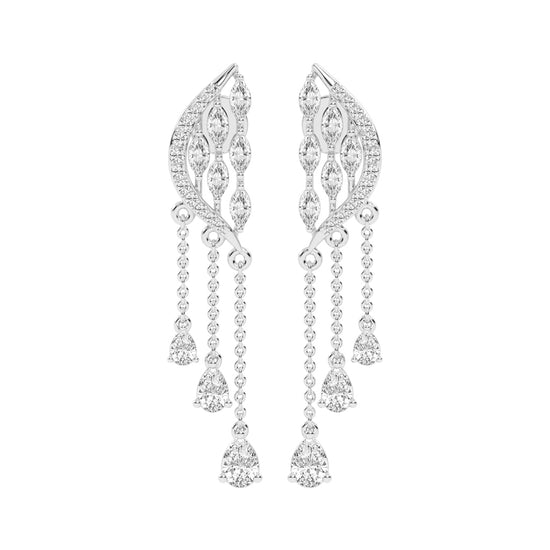 Majestic Feathered Cascade Diamond Dangle Earrings