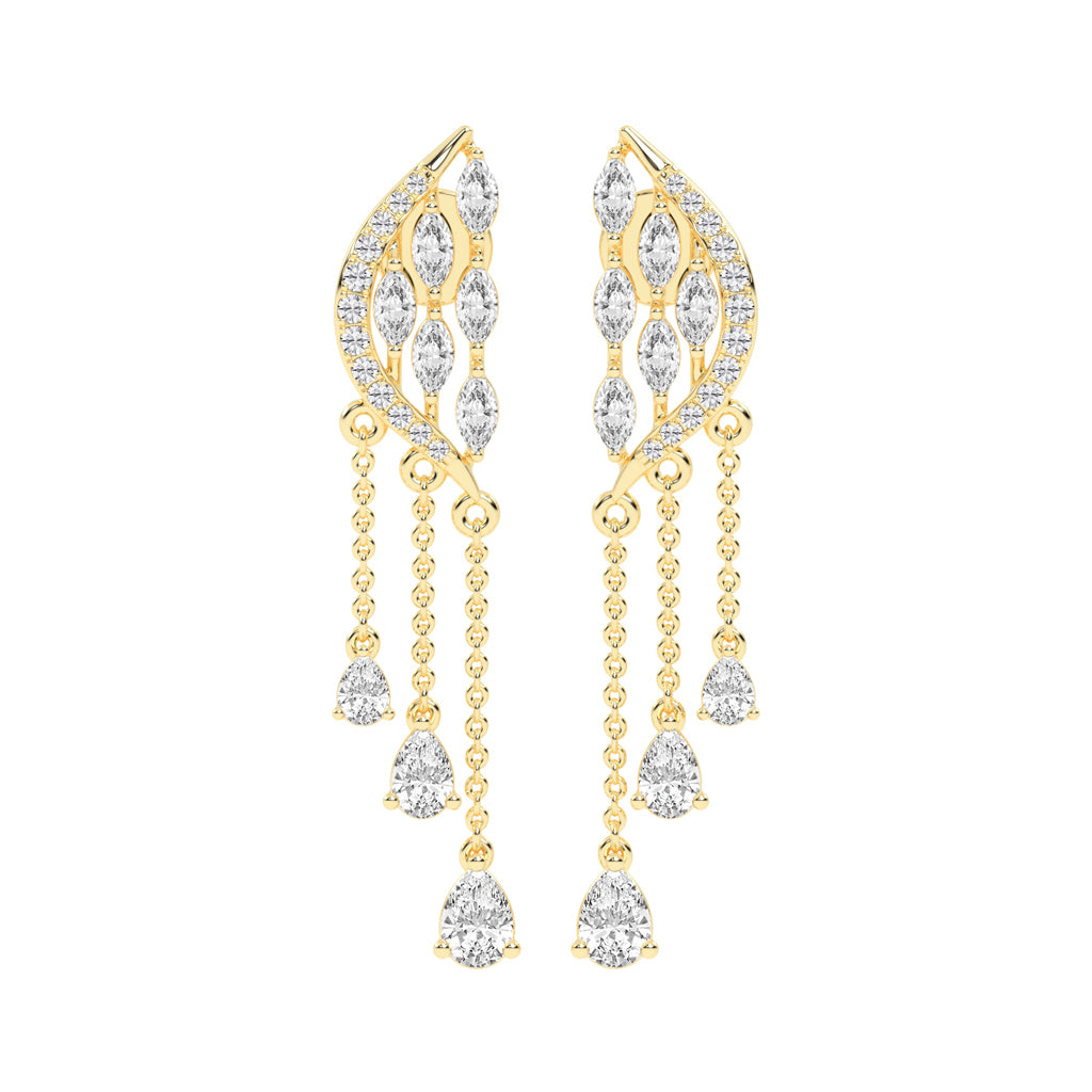 Majestic Feathered Cascade Diamond Dangle Earrings