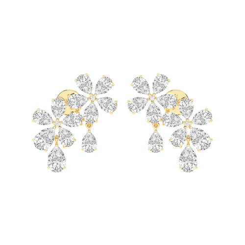 Dazzling Floral Cluster Diamond Drop Earrings