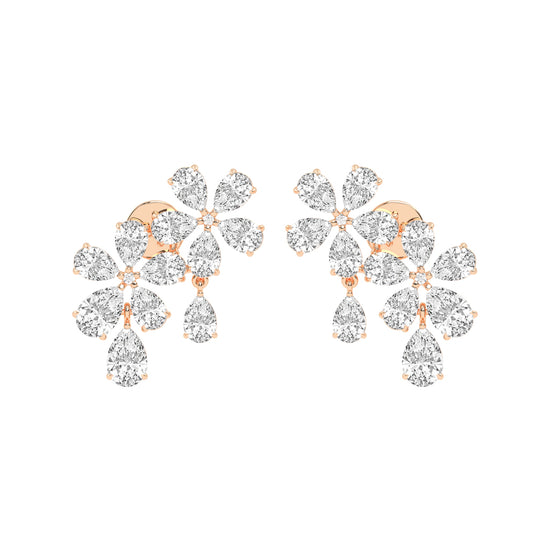 Dazzling Floral Cluster Diamond Drop Earrings