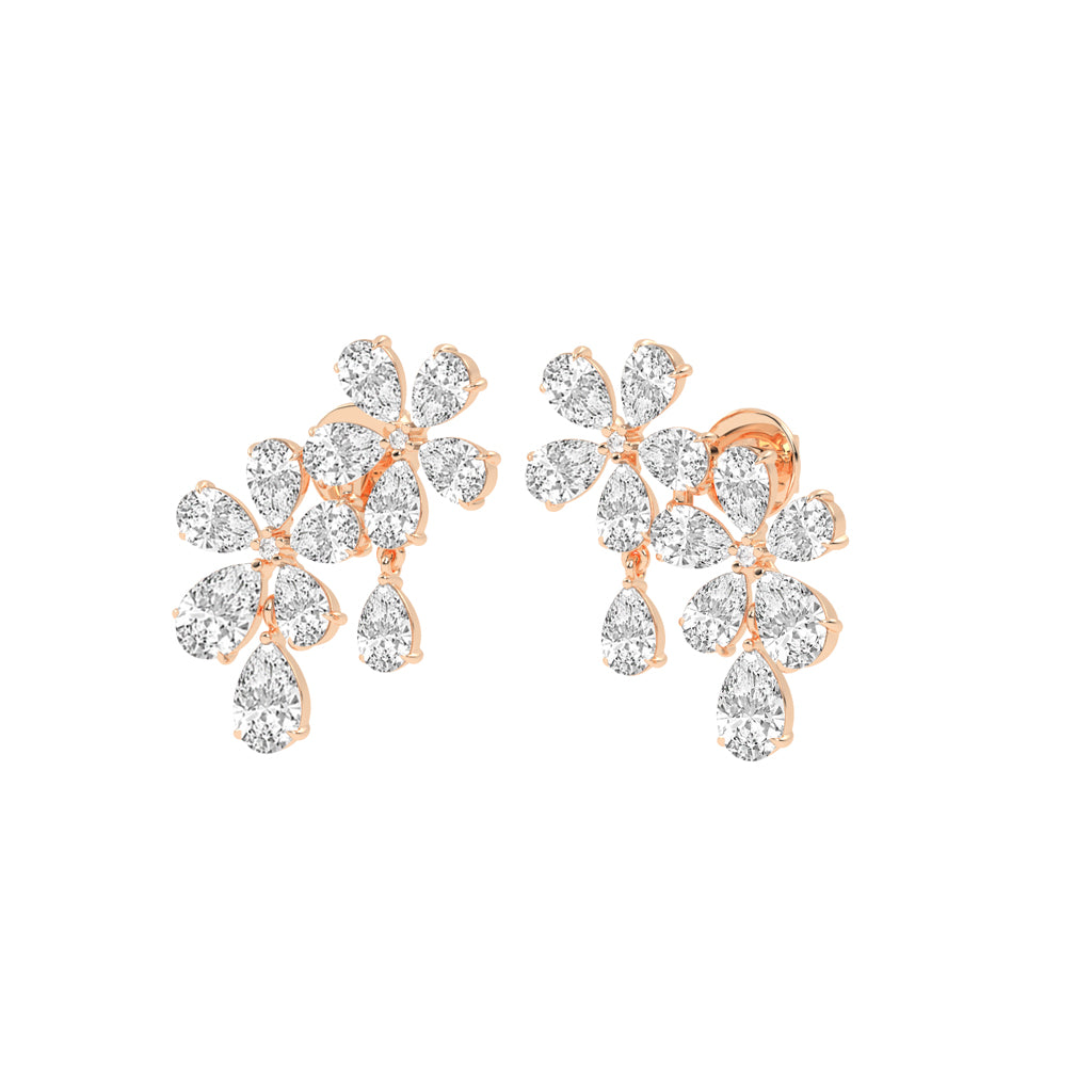 Dazzling Floral Cluster Diamond Drop Earrings