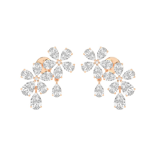 Dazzling Floral Cluster Diamond Drop Earrings