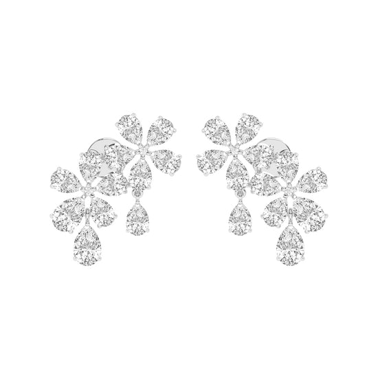 Dazzling Floral Cluster Diamond Drop Earrings