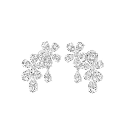 Dazzling Floral Cluster Diamond Drop Earrings
