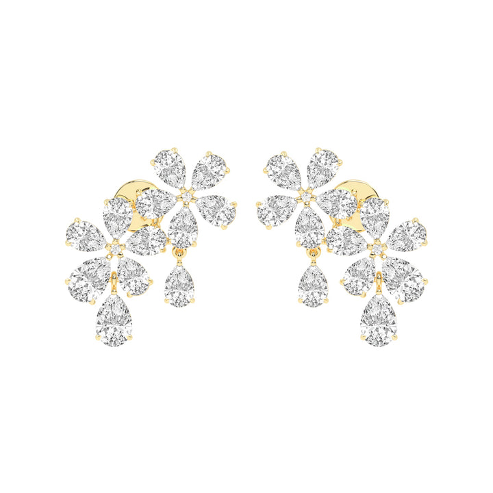 Dazzling Floral Cluster Diamond Drop Earrings