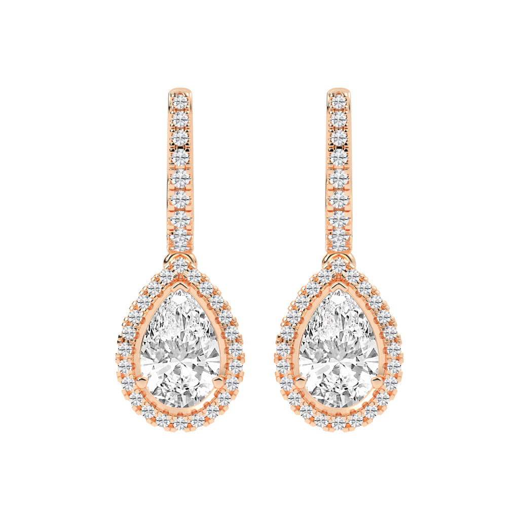 Pear Drop Radiance Diamond Halo Dangle Earrings