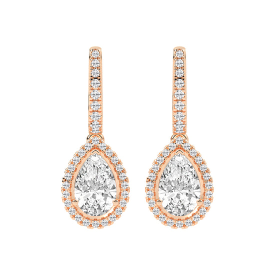 Pear Drop Radiance Diamond Halo Dangle Earrings