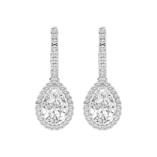 Pear Drop Radiance Diamond Halo Dangle Earrings
