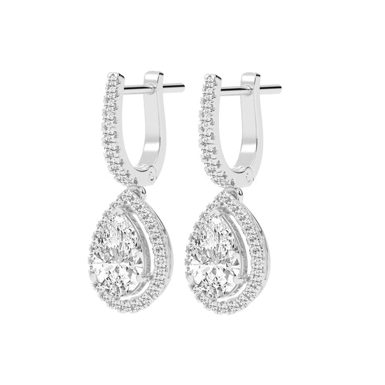 Pear Drop Radiance Diamond Halo Dangle Earrings