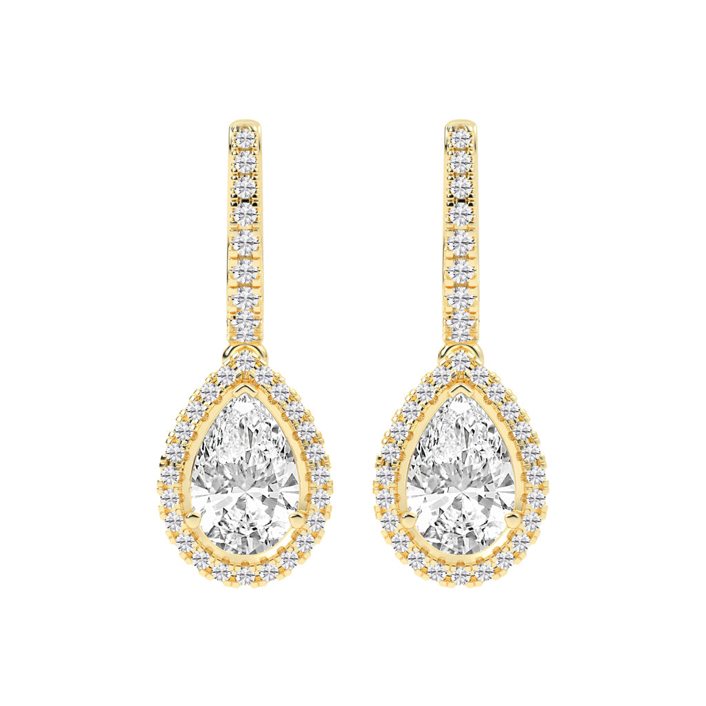 Pear Drop Radiance Diamond Halo Dangle Earrings