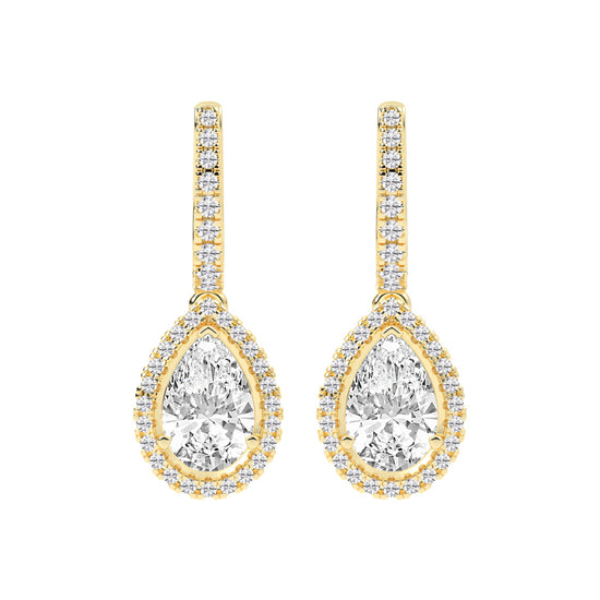 Pear Drop Radiance Diamond Halo Dangle Earrings