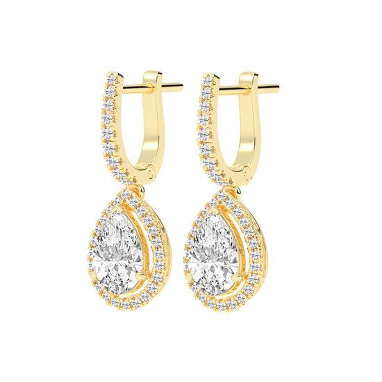Pear Drop Radiance Diamond Halo Dangle Earrings