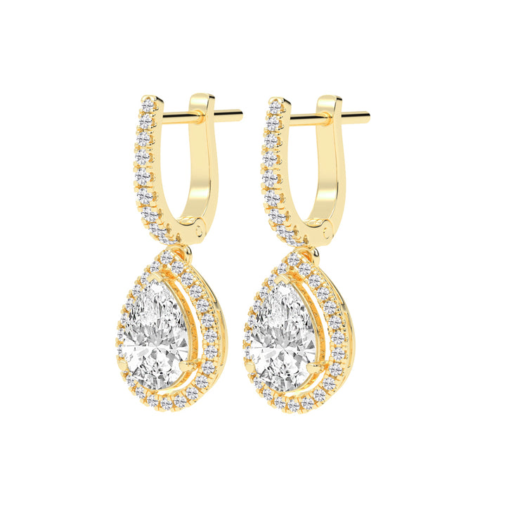 Pear Drop Radiance Diamond Halo Dangle Earrings