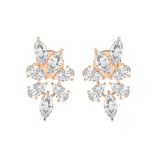 Diamond Bloom Marquise and Pear Cluster Earrings