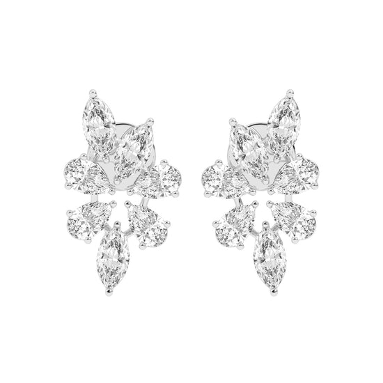 Diamond Bloom Marquise and Pear Cluster Earrings