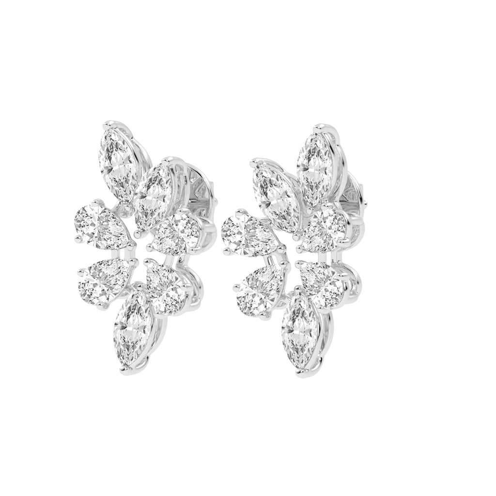 Diamond Bloom Marquise and Pear Cluster Earrings