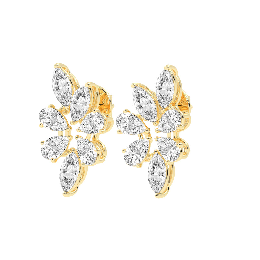 Diamond Bloom Marquise and Pear Cluster Earrings