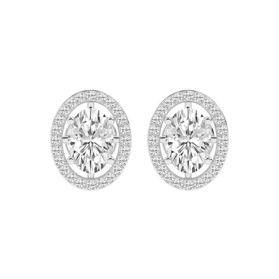 Oval Brilliance Diamond Halo Stud Earrings