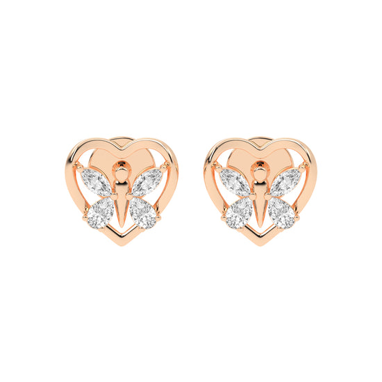 Butterfly Heart Diamond Stud Earrings