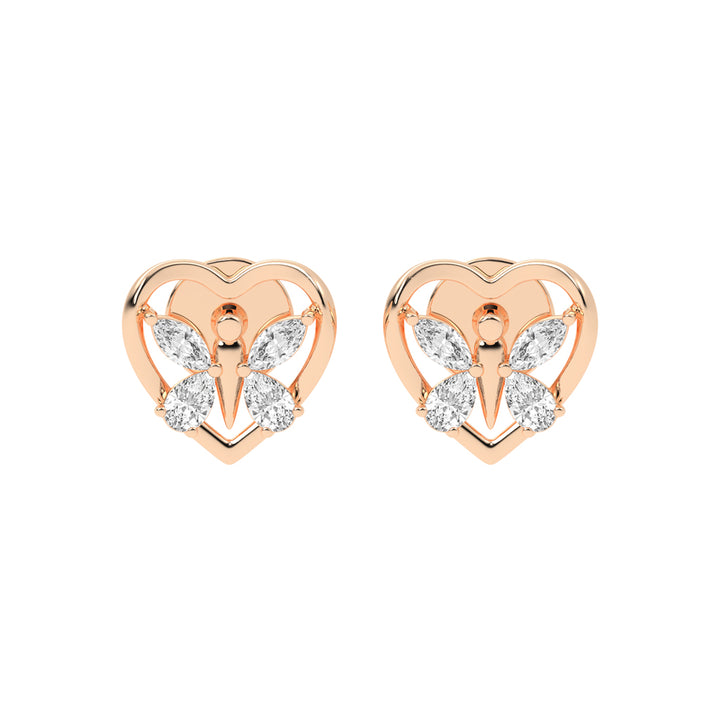 Butterfly Heart Diamond Stud Earrings