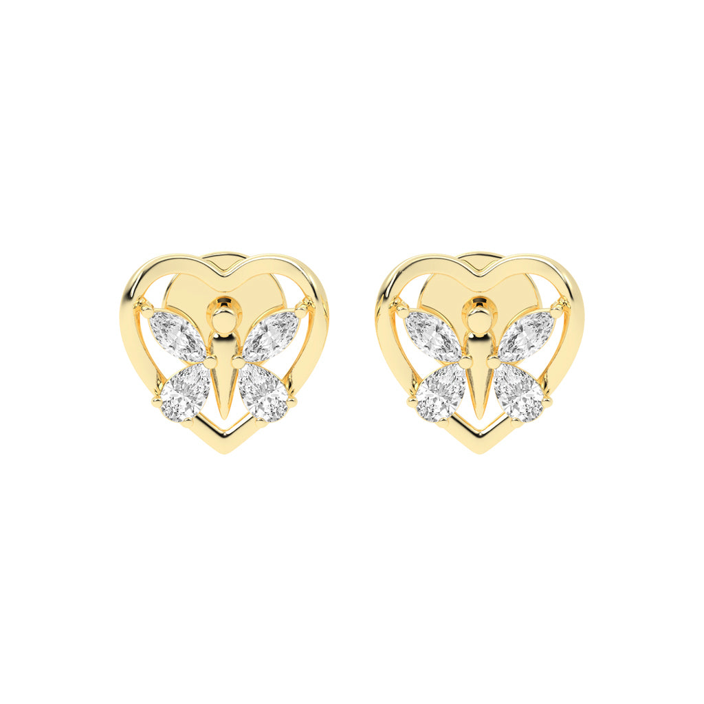 Butterfly Heart Diamond Stud Earrings