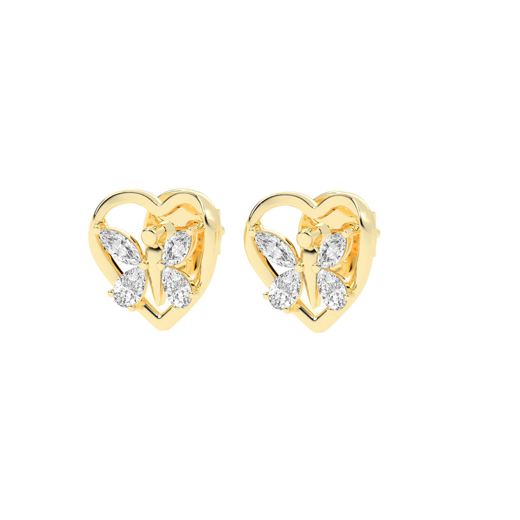 Butterfly Heart Diamond Stud Earrings