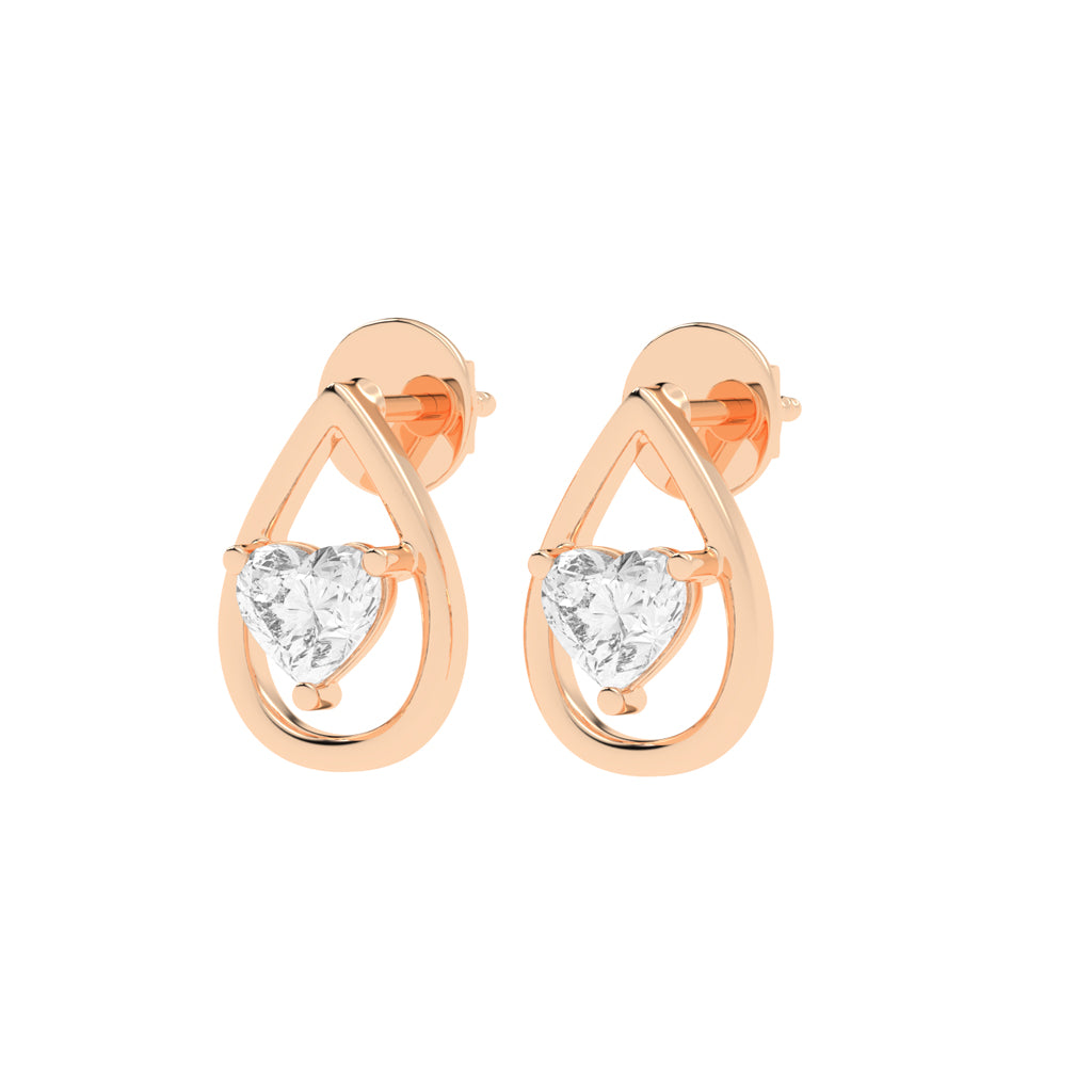 Heart in Teardrop Diamond Stud Earrings