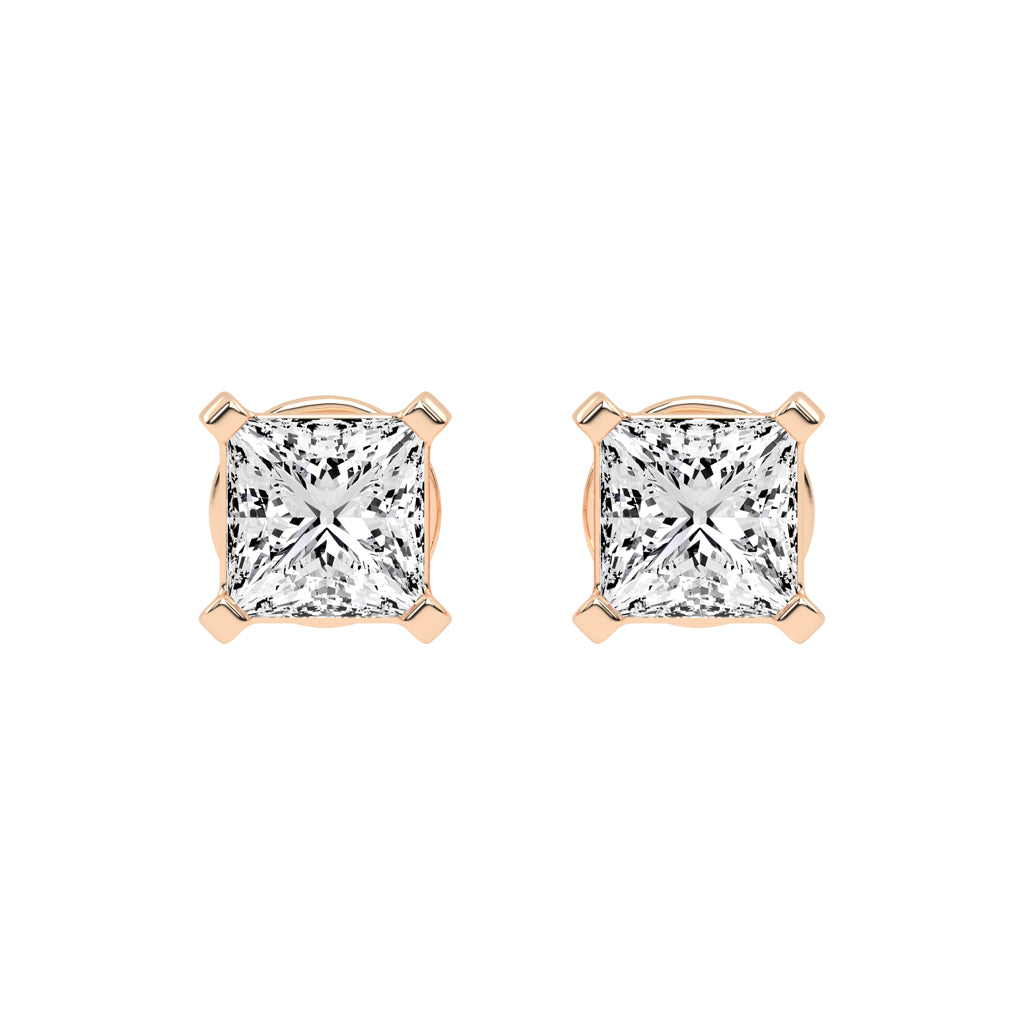 Radiant Square Princess Cut Diamond Stud Earrings