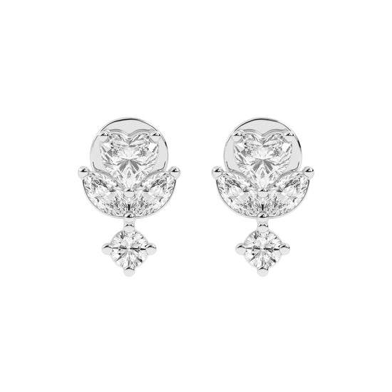 Heart Blossom Diamond Drop Stud Earrings