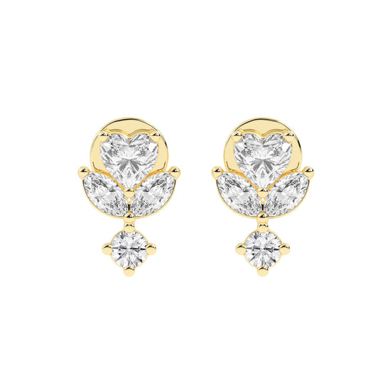 Heart Blossom Diamond Drop Stud Earrings