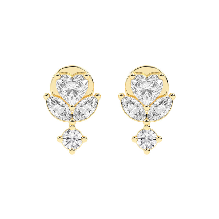 Heart Blossom Diamond Drop Stud Earrings
