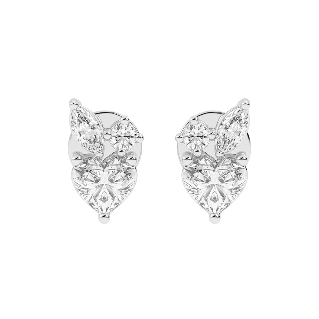 Heartfelt Wings Diamond Cluster Stud Earrings