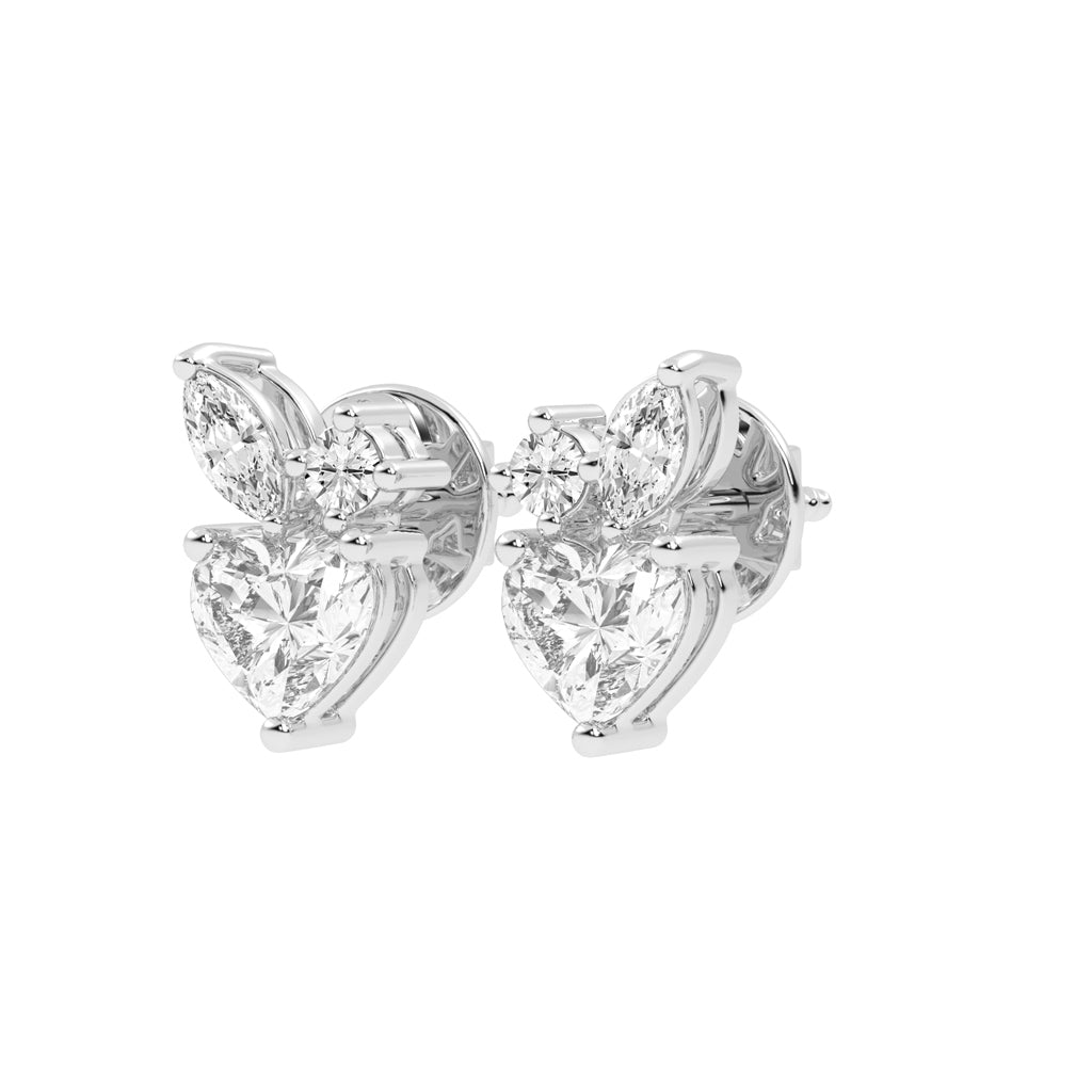 Heartfelt Wings Diamond Cluster Stud Earrings
