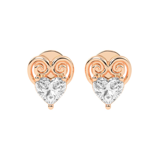 Heart's Scroll Diamond Stud Earrings