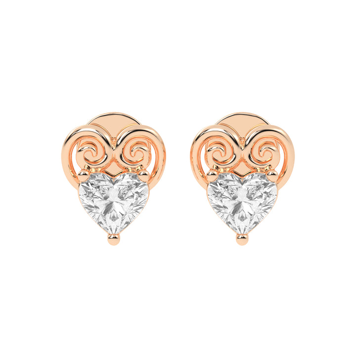 Heart's Scroll Diamond Stud Earrings