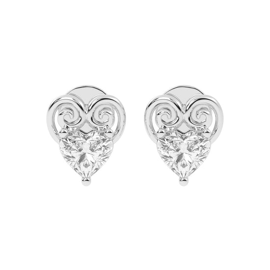 Heart's Scroll Diamond Stud Earrings
