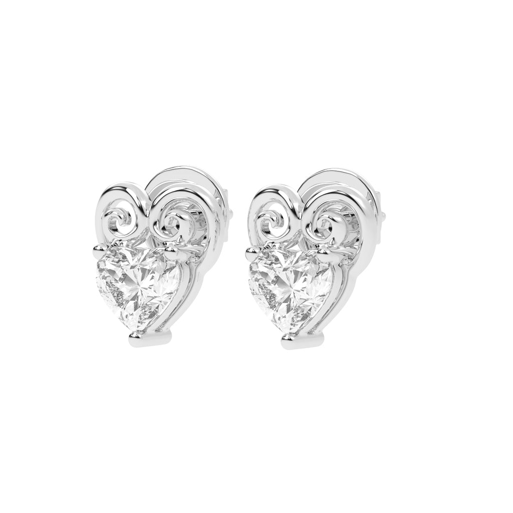 Heart's Scroll Diamond Stud Earrings