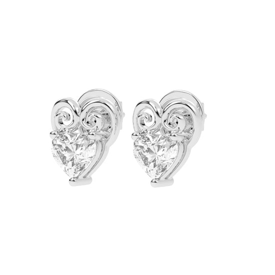 Heart's Scroll Diamond Stud Earrings