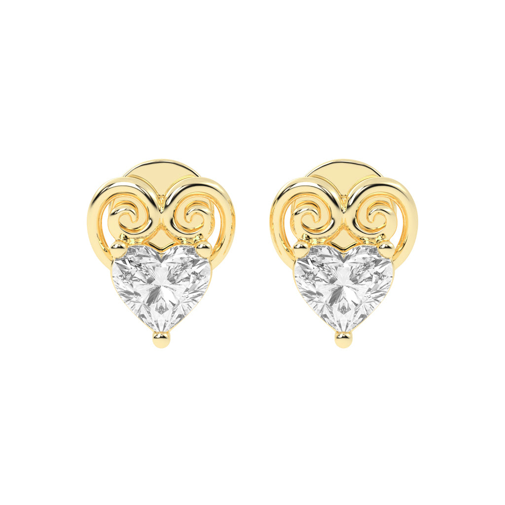 Heart's Scroll Diamond Stud Earrings