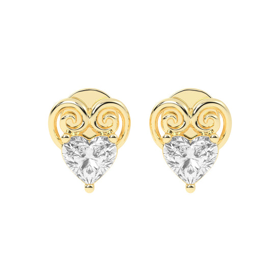 Heart's Scroll Diamond Stud Earrings