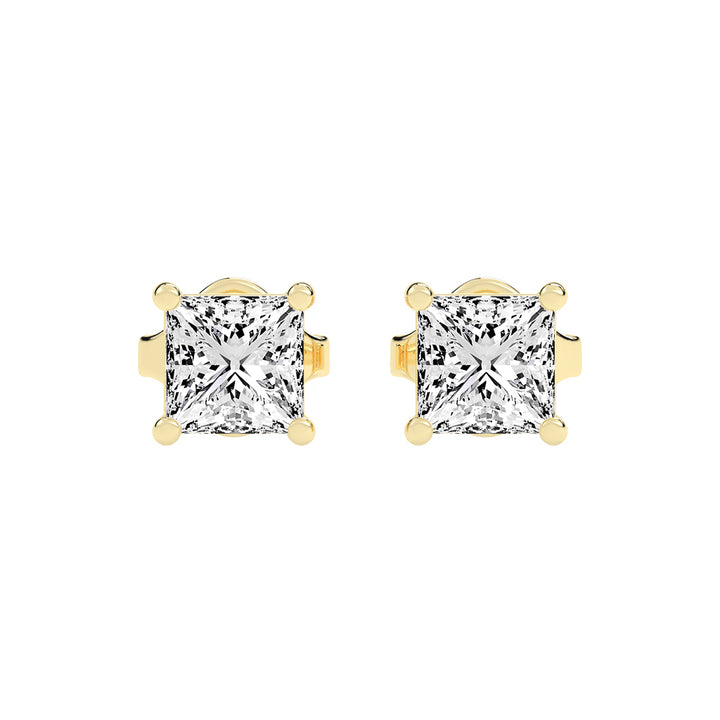 Timeless Princess-Cut 925 Silver 18k Gold Plated Solitaire Stud Earrings