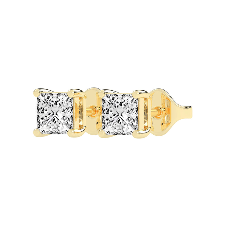 Timeless Princess-Cut 925 Silver 18k Gold Plated Solitaire Stud Earrings